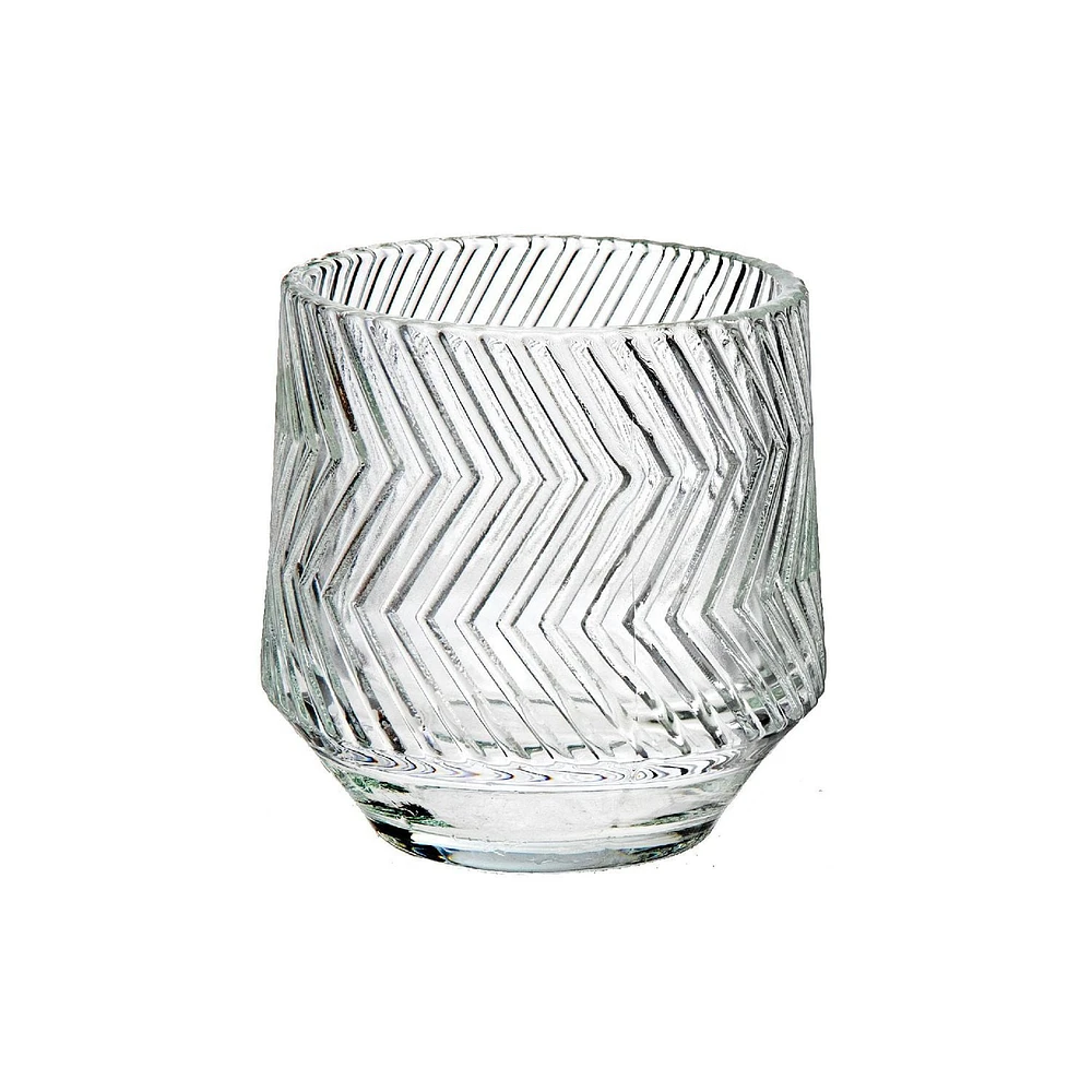 Round Glass Candle Holder (Chevron) - Set of 4