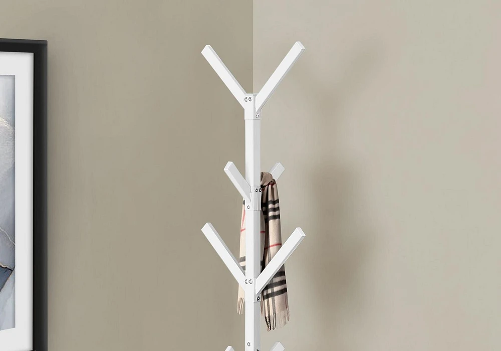 Monarch Specialties Coat Rack, Hall Tree, Free Standing, 8 Hooks, Entryway, 70"h, Bedroom, Metal, White, Contemporary, Modern