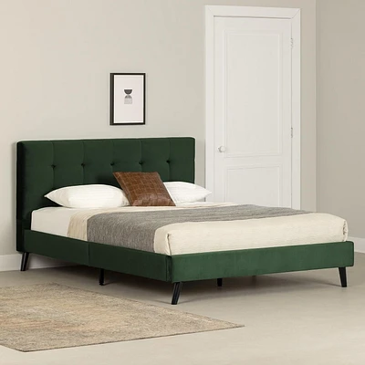 South Shore Flam Upholstered Complete Platform Bed Dark Green