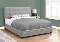 Monarch Specialties Bed, Queen Size, Platform, Bedroom, Frame, Upholstered, Linen Look, Wood Legs, Grey, Transitional