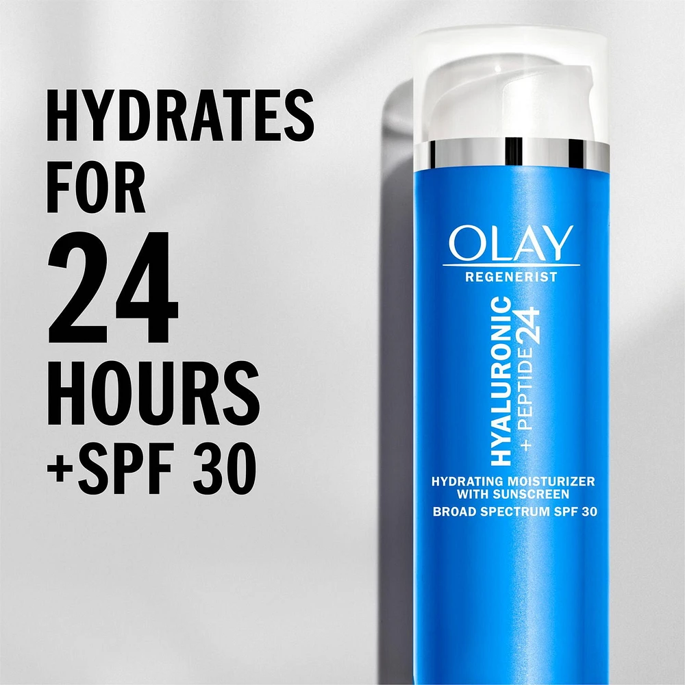 Olay Regenerist Hyaluronic + Peptide 24 Face Moisturizer, Fragrance-Free, SPF 30, 50 mL