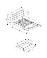 Monarch Specialties Bed, Queen Size, Platform, Bedroom, Frame, Upholstered, Linen Look, Wood Legs, Grey, Transitional