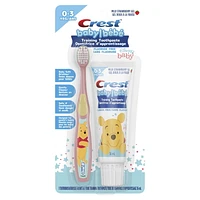 Crest Training Toothpaste Kit, Fluoride Free, Mild Strawberry Gel Toothpaste 36 mL + 1 Toothbrush, featuring Disney Winnie the Pooh, 1 Kit