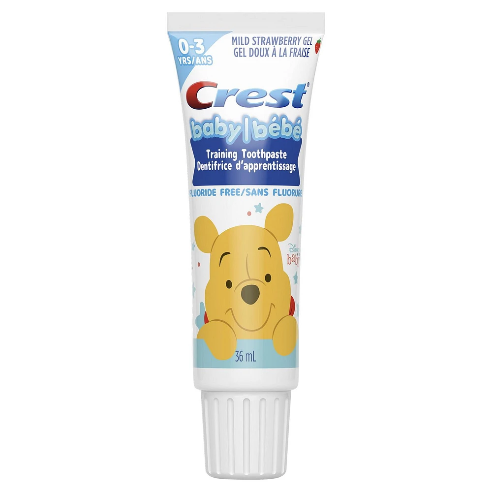 Crest Training Toothpaste Kit, Fluoride Free, Mild Strawberry Gel Toothpaste 36 mL + 1 Toothbrush, featuring Disney Winnie the Pooh, 1 Kit