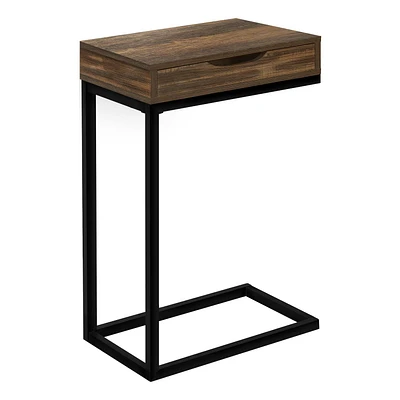 Monarch Specialties Accent Table, C-shaped, End, Side, Snack, Storage Drawer, Living Room, Bedroom, Metal, Laminate, Brown, Black, Contemporary, Modern