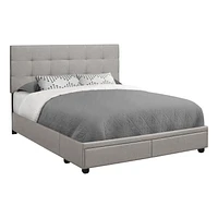 Monarch Specialties Bed, Queen Size, Platform, Bedroom, Frame, Upholstered, Linen Look, Wood Legs, Grey, Transitional