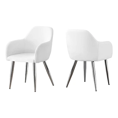 Monarch Specialties Dining Chair, Set Of 2, Side, Upholstered, Kitchen, Dining Room, Pu Leather Look, Metal, White, Chrome, Contemporary, Modern