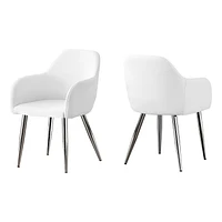 Monarch Specialties Dining Chair, Set Of 2, Side, Upholstered, Kitchen, Dining Room, Pu Leather Look, Metal, White, Chrome, Contemporary, Modern