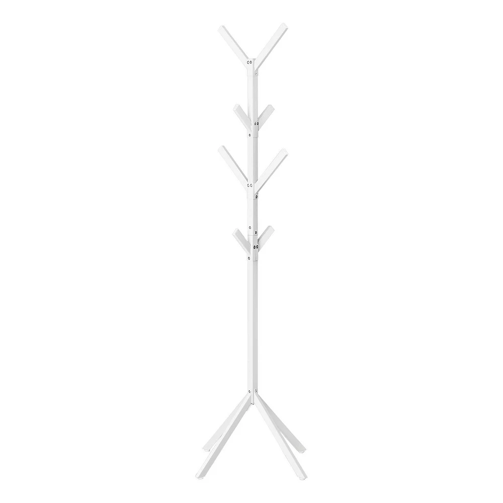 Monarch Specialties Coat Rack, Hall Tree, Free Standing, 8 Hooks, Entryway, 70"h, Bedroom, Metal, White, Contemporary, Modern