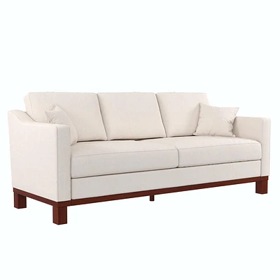 Brooklyn Upholstered Wood Base Sofa with 2 Throw Cushions