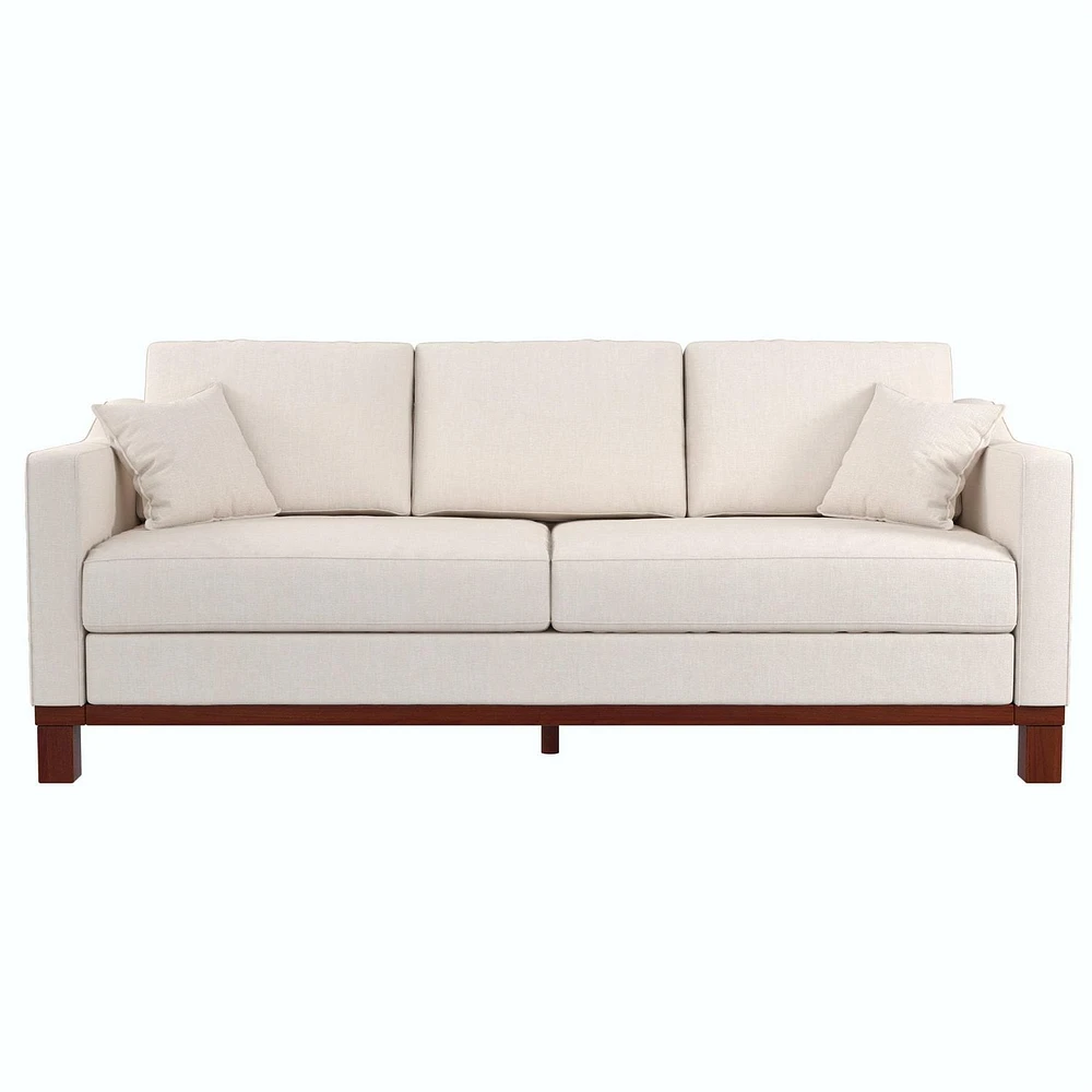 Brooklyn Upholstered Wood Base Sofa with 2 Throw Cushions