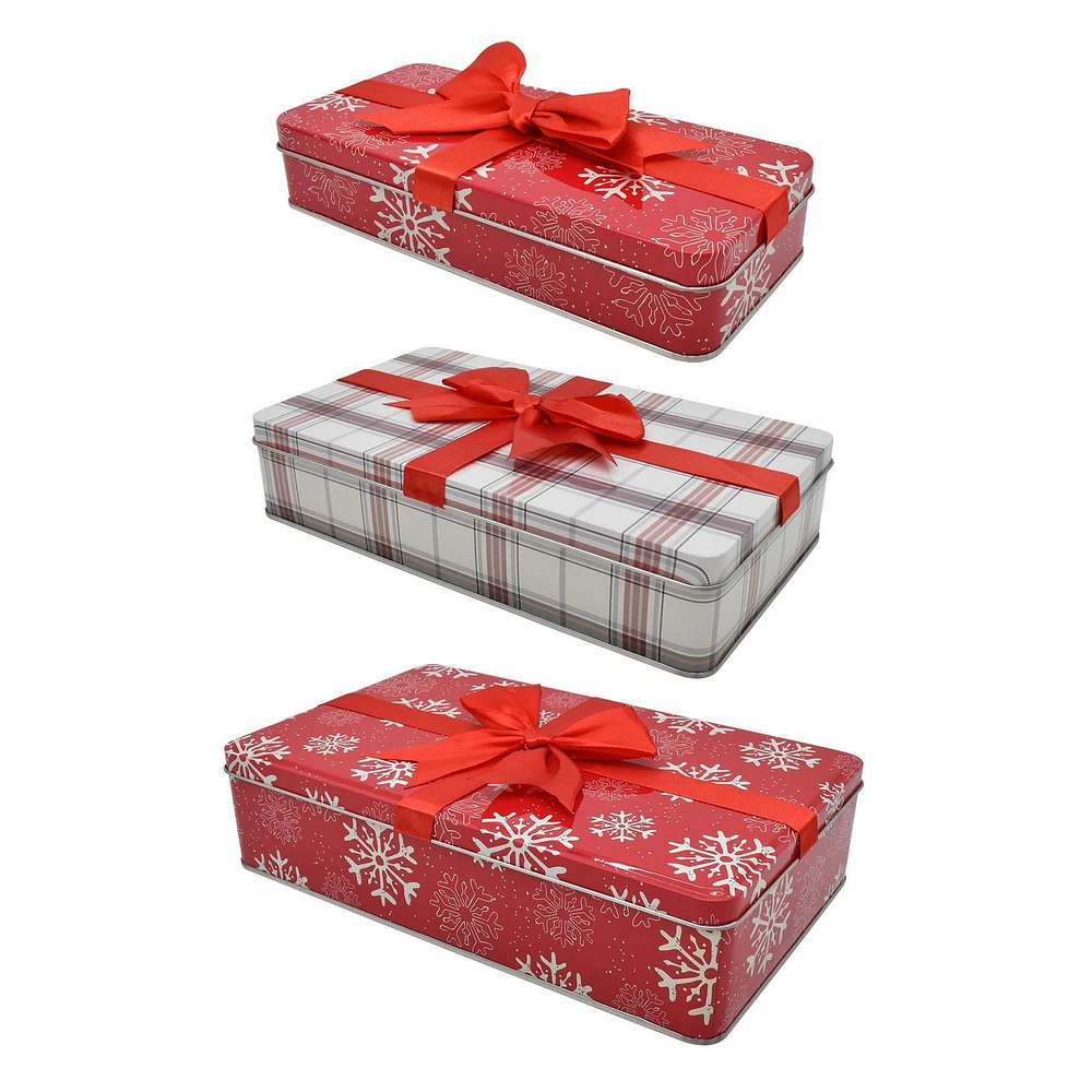 HOLIDAY TIME BOW SQUARE TIN