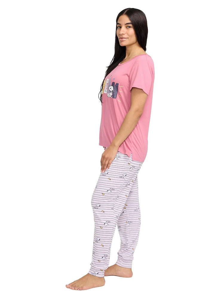 Women's pajama set with a Snoopy 'Dream' top and striped jogger pants - exclusivité en ligne