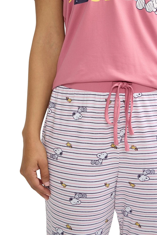 Women's pajama set with a Snoopy 'Dream' top and striped jogger pants - exclusivité en ligne