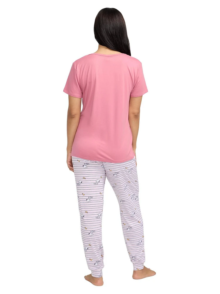Women's pajama set with a Snoopy 'Dream' top and striped jogger pants - exclusivité en ligne