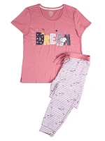 Women's pajama set with a Snoopy 'Dream' top and striped jogger pants - exclusivité en ligne