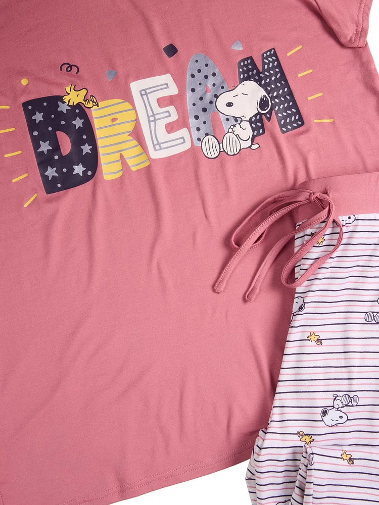 Women's pajama set with a Snoopy 'Dream' top and striped jogger pants - exclusivité en ligne