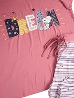 Women's pajama set with a Snoopy 'Dream' top and striped jogger pants - exclusivité en ligne