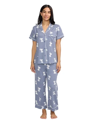 Ensemble de pyjama pour femmes Peanuts avec col cranté et pantalon capri