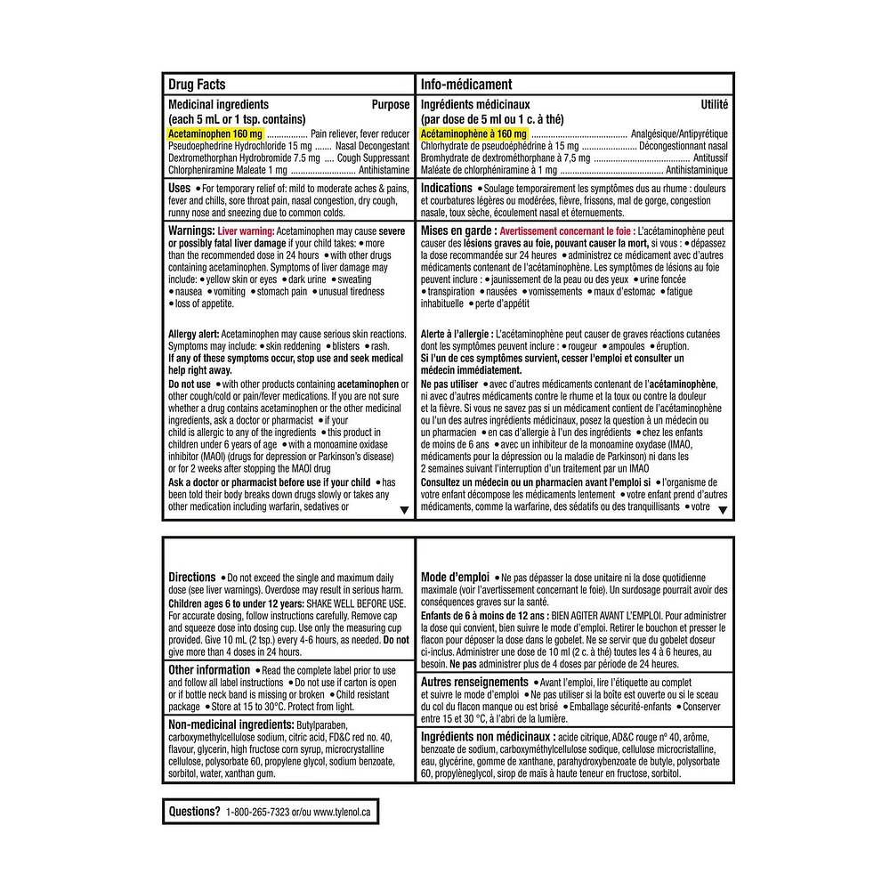 Children’s Tylenol Complete Cold, Cough & Fever Suspension Liquid, Bubble Gum Burst, 100 mL