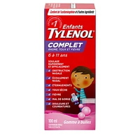 Children’s Tylenol Complete Cold, Cough & Fever Suspension Liquid, Bubble Gum Burst, 100 mL