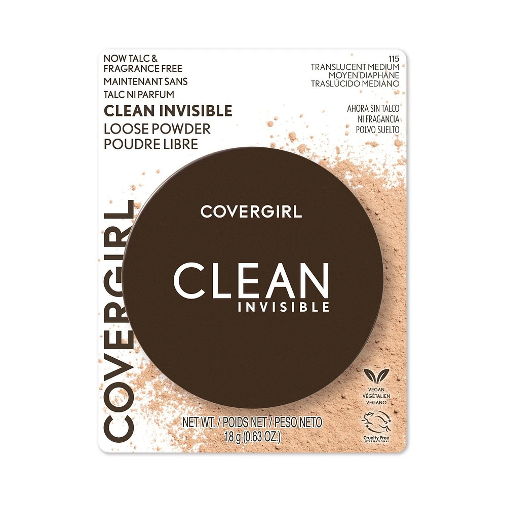 COVERGIRL Clean Invisible Loose Powder, 100% natural origin pigments & only 15 essential non-clogging ingredients, lightweight, breathable formula, Talc & Fragrance Free
