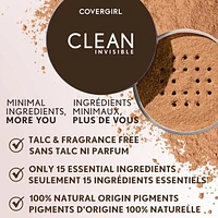 COVERGIRL Clean Invisible Loose Powder, 100% natural origin pigments & only 15 essential non-clogging ingredients, lightweight, breathable formula, Talc & Fragrance Free