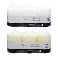 Mainstays Unscented White Pillar Candles, Pack of 3, 2.8"Dia x 4"H