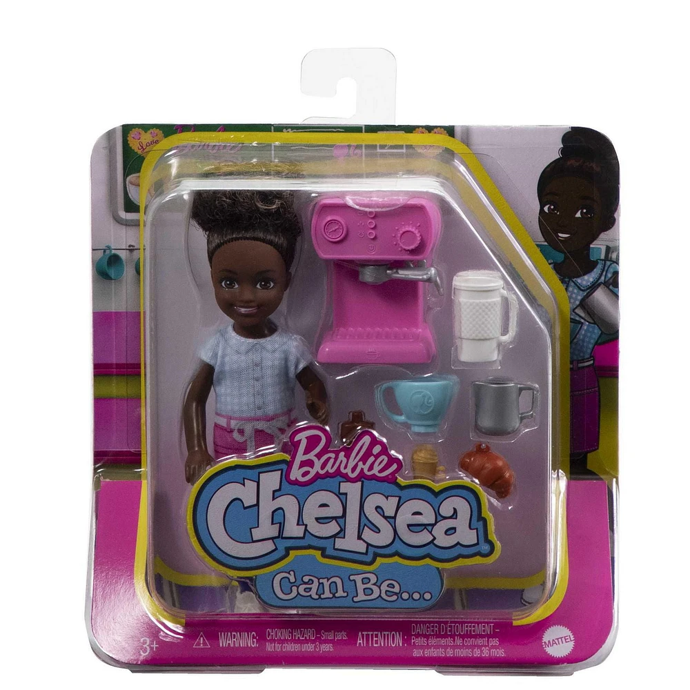 Barbie Toys, Chelsea Doll and Accessories Barista Set, Can Be Small Doll