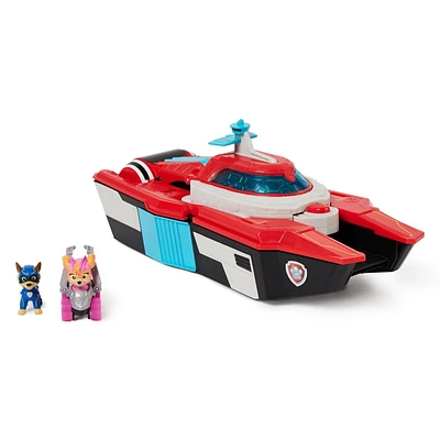 PAW Patrol : La Super Patrouille le film, Pup Squad Aircraft Carrier HQ avec voiture Stella Pup Squad Racer, jouets pour filles et garçons à partir de 3 ans Aircraft Carrier