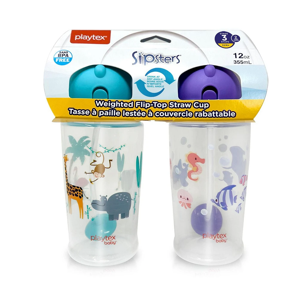 Playtex Baby® Weighted Flip Top Straw Cup - 2pk, Easy Drink From!