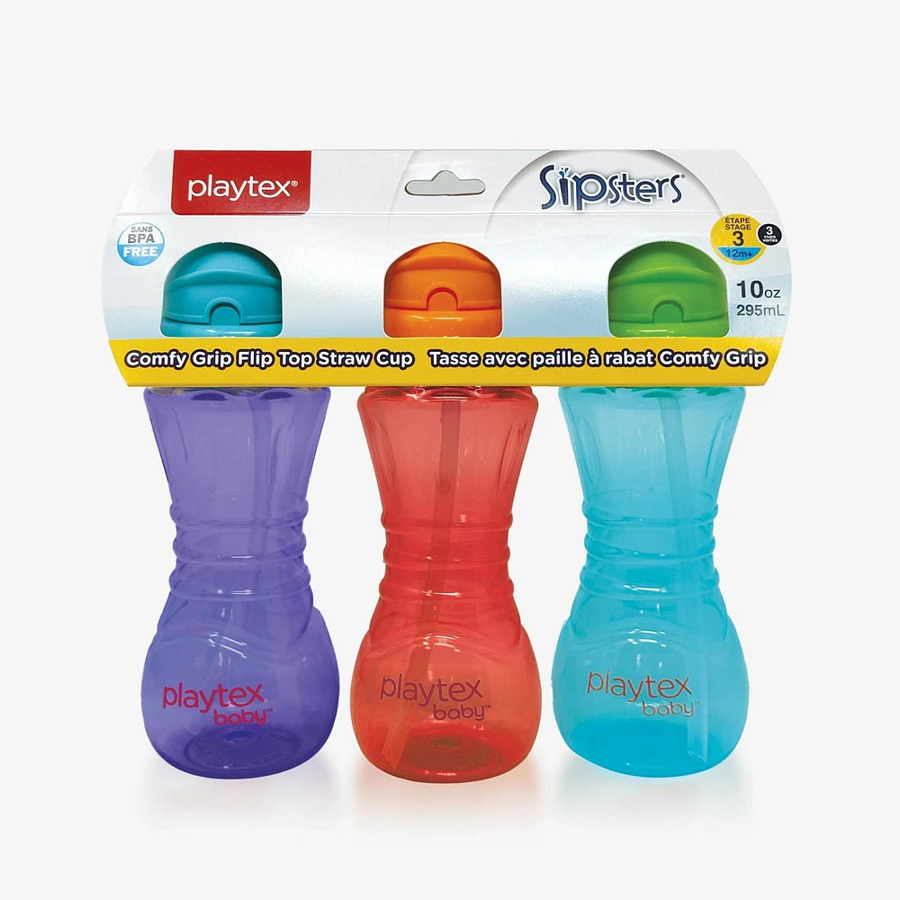 Playtex Baby® Comfy Grip Flip Top Straw Cup - 10z. - 3pk, Easy to Drink From!