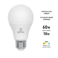 Globe Electric 60W Equivalent Warm White (3000K) A19 Non-Dimmable LED Plastic Light Bulb 4-Pack, E26 Base, 800 Lumens, 30716