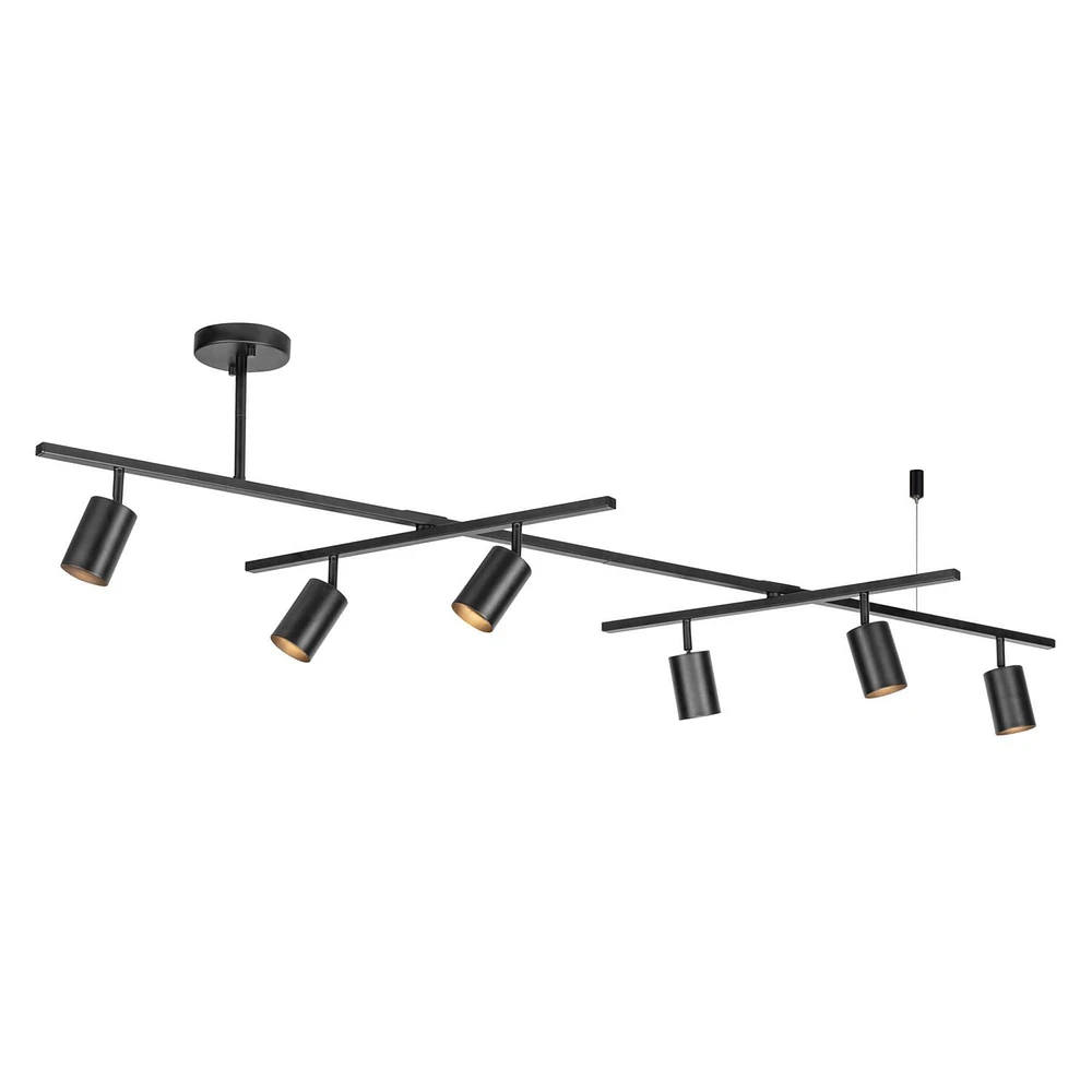 Globe Electric West 64" 6-Light Metal Track Lighting, Matte Black, Center Swivel Bars, 59829