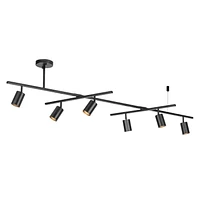 Globe Electric West 64" 6-Light Metal Track Lighting, Matte Black, Center Swivel Bars, 59829