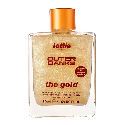 Lottie London - Outer Banks - The Gold - Multi Purpose Dry Oil - Squalane Oil - Face, Body & Hair - 1.69 OZ, Lottie The Gold