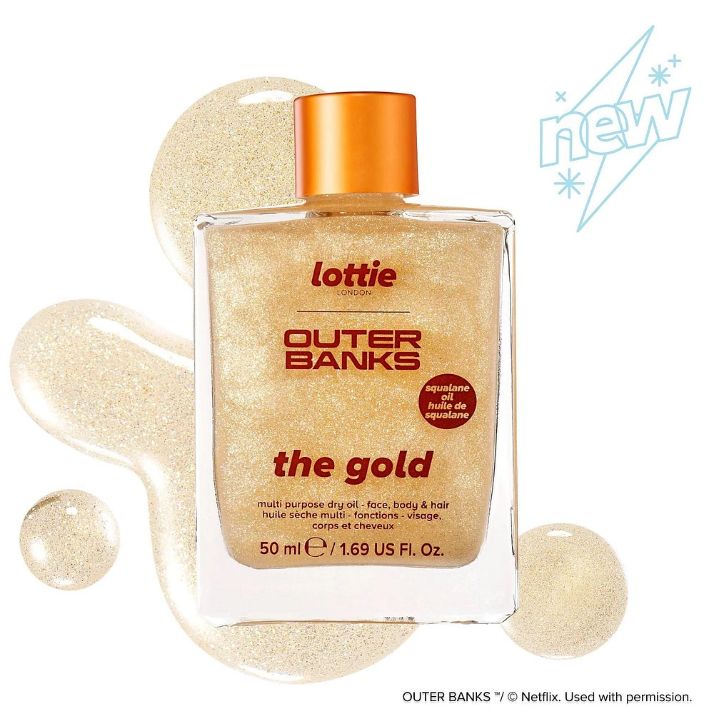 Lottie London - Outer Banks - The Gold - Multi Purpose Dry Oil - Squalane Oil - Face, Body & Hair - 1.69 OZ, Lottie The Gold