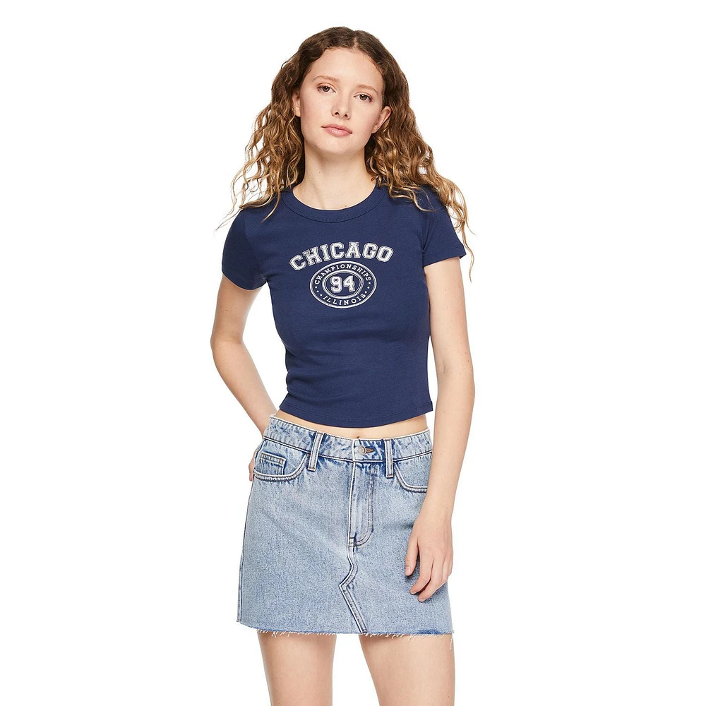 T-shirt côtelé coupe bébé No Boundaries pour femmes Tailles TP–TTG