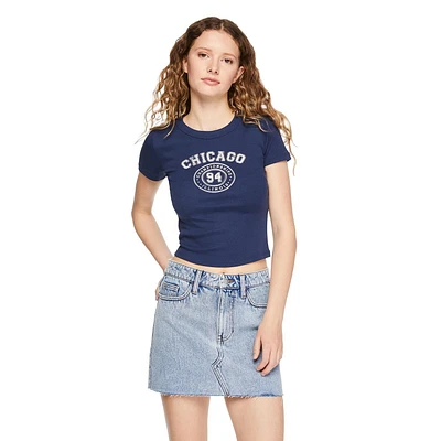T-shirt côtelé coupe bébé No Boundaries pour femmes Tailles TP–TTG