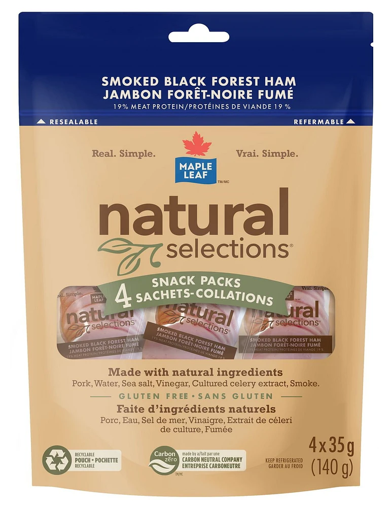 Maple Leaf Natural Selections Smoked Black Forest Ham Snack Packs