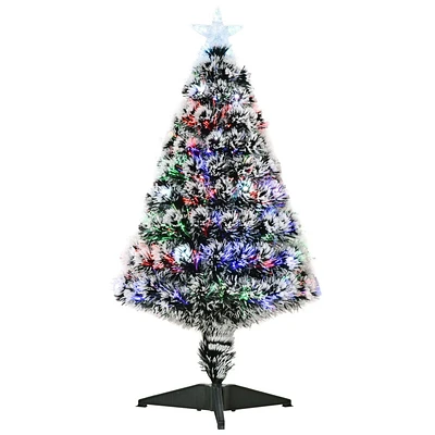 HOMCOM 3ft Xmas Tree Pre-Lit LED Optical Fiber Christmas Tree Artificial Seasonal Decor w/Stand and Decoration Winter Holiday