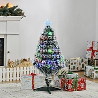 HOMCOM 3ft Xmas Tree Pre-Lit LED Optical Fiber Christmas Tree Artificial Seasonal Decor w/Stand and Decoration Winter Holiday