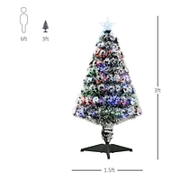 HOMCOM 3ft Xmas Tree Pre-Lit LED Optical Fiber Christmas Tree Artificial Seasonal Decor w/Stand and Decoration Winter Holiday