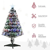 HOMCOM 3ft Xmas Tree Pre-Lit LED Optical Fiber Christmas Tree Artificial Seasonal Decor w/Stand and Decoration Winter Holiday