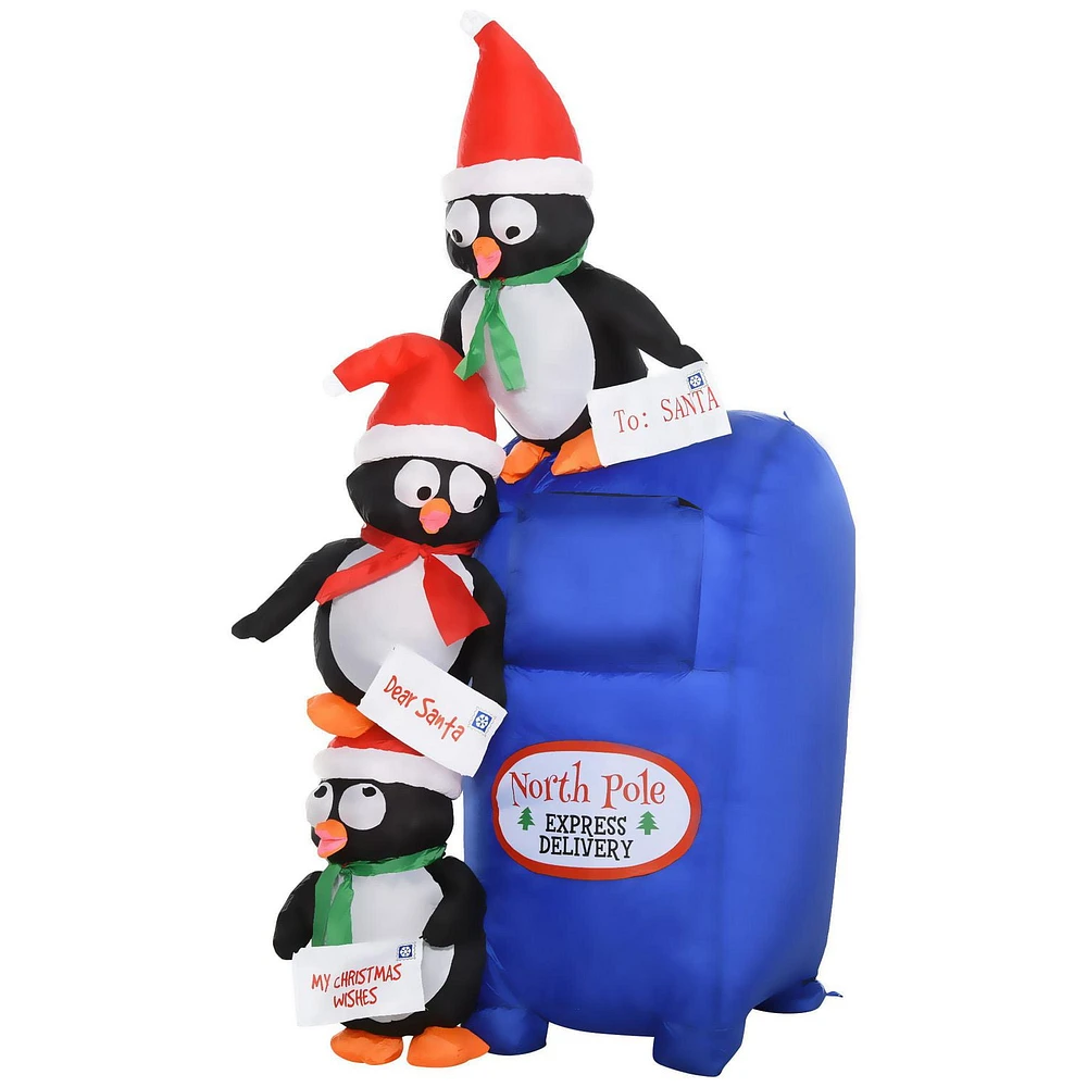 Homcom 1,8 m de Noël Gonflable Pingouins Boîte aux Lettres Scène de Vacances Cour Pelouse Décoration avec LED Lumières Intérieur Extérieur Blow Up Decor