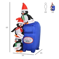 Homcom 1,8 m de Noël Gonflable Pingouins Boîte aux Lettres Scène de Vacances Cour Pelouse Décoration avec LED Lumières Intérieur Extérieur Blow Up Decor