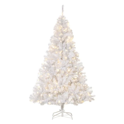 HOMCOM 6FT Prelit Artificial Christmas Tree Warm White LED Light Holiday Home Xmas Decoration with Automatic Open, White