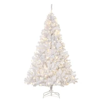 HOMCOM 6FT Prelit Artificial Christmas Tree Warm White LED Light Holiday Home Xmas Decoration with Automatic Open, White