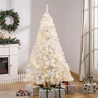 HOMCOM 6FT Prelit Artificial Christmas Tree Warm White LED Light Holiday Home Xmas Decoration with Automatic Open, White