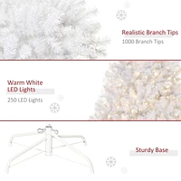 HOMCOM 6FT Prelit Artificial Christmas Tree Warm White LED Light Holiday Home Xmas Decoration with Automatic Open, White